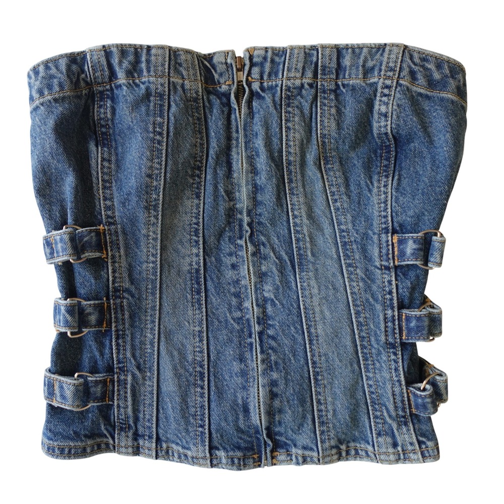 Zara Blue Denim Strap Detail Crop Top